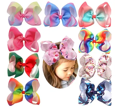 9. Rainbow Hair Bows for Girls 6''