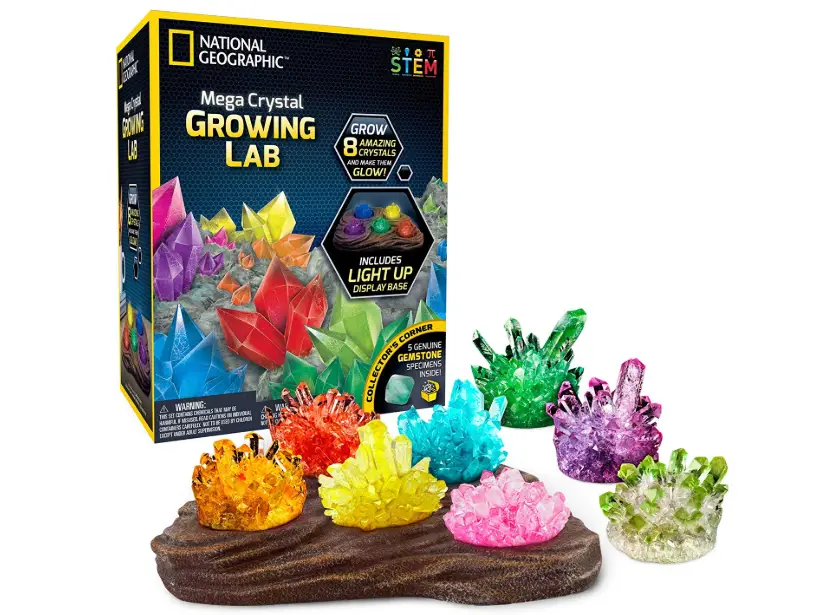 The National Geographic Mega Crystal Growing Lab features a night light display