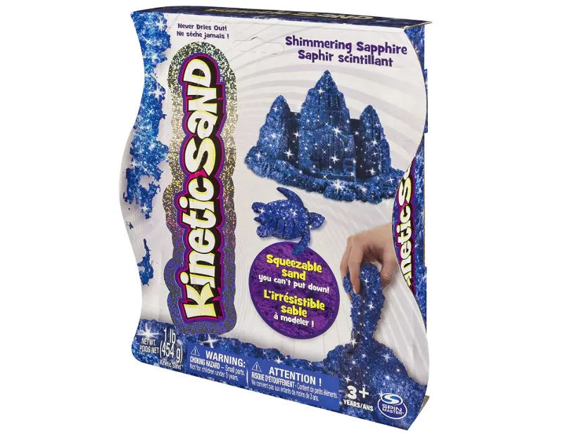 The Kinetic Sand Blue Sapphire Shimmer Sand is squeezable.