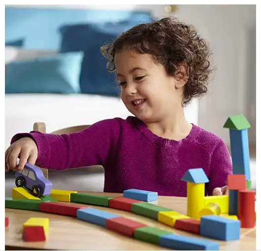 Melissa and Doug Wooden Blocks Building Set stimulates children's imagination.