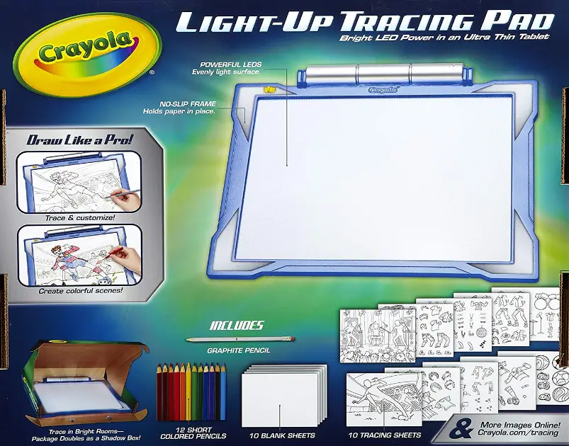 The Crayola Light-up Tracing Pad includes everything a young artist needs