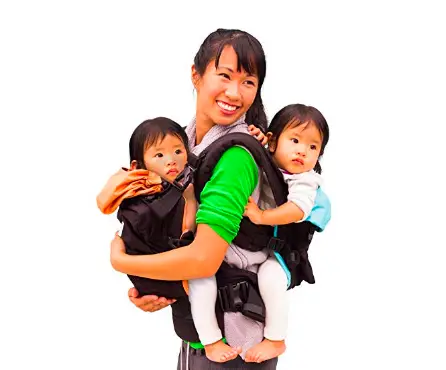 The TwinGo Baby Carrier is designed to fit two babies.