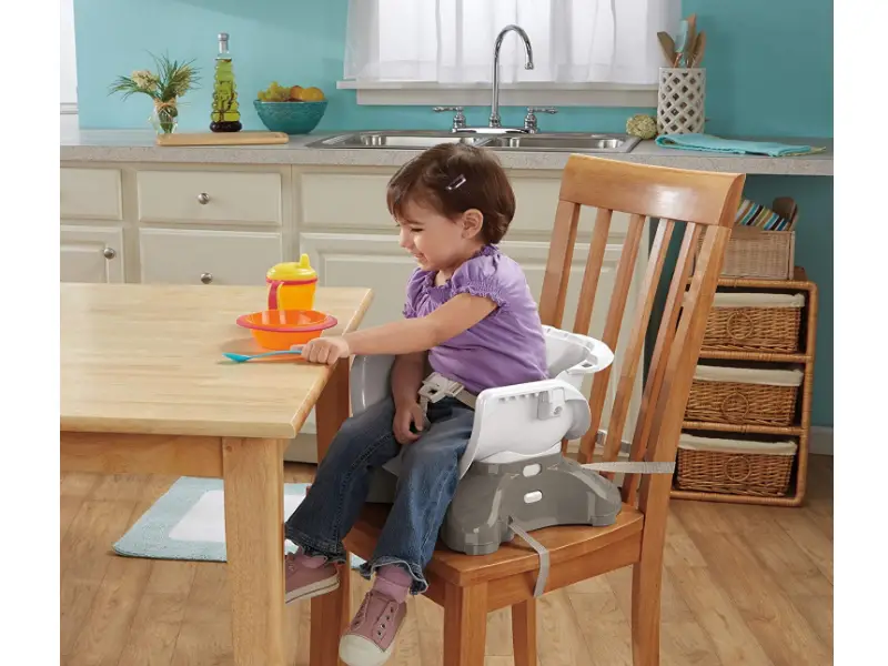 The Fisher-Price SpaceSaver High Chair can be used as a booster chair.