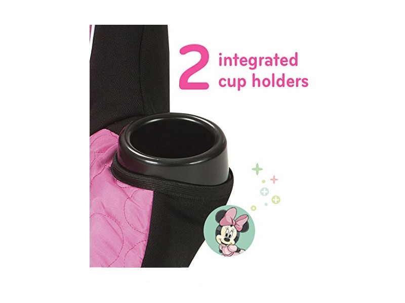 The Minnie Mouse Car Seat comes with 2 integrated cup holders.