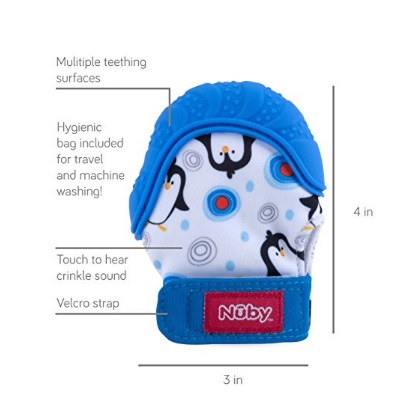 nuby soothing teething baby mittens travel bag features