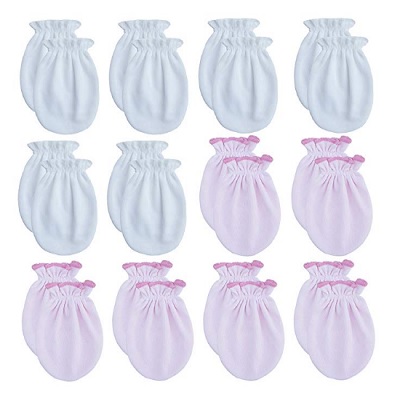rative cotton no scratch baby mittens white and pink