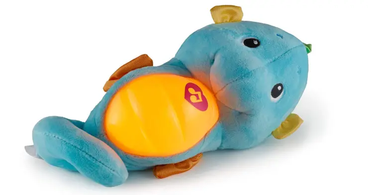 The Fisher-Price Soothe & Glow Seahorse is a popular choice for a crib toy.