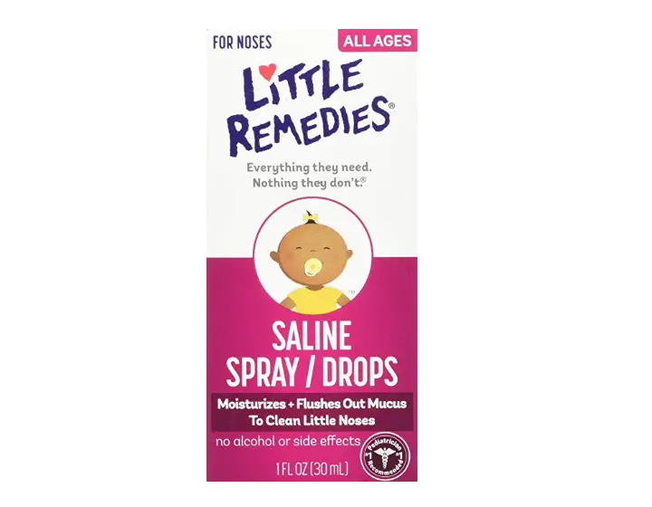 The Little Remedies Sterile Saline Mist helps with runny noses.