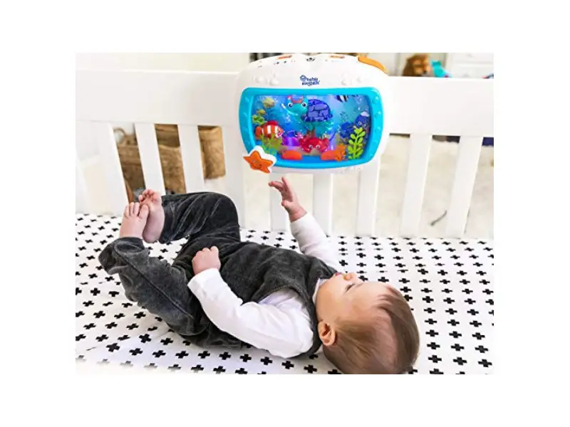 The Baby Einstein Sea Dreams Soother Crib Toy has an easy on/off option.