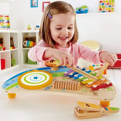 hape mighty mini band wooden drum set for kids and toddlers model