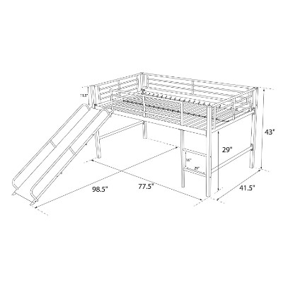 DHP junior twin metal bunk and loft beds for kids measurements