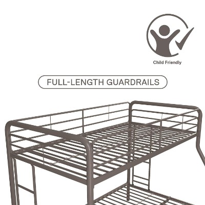 DHP twin-over-full metal frame bunk and loft bed for kids guardrails