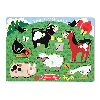 melissa & doug peg set wooden puzzle farm pieces