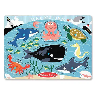 melissa & doug peg set wooden puzzle sea design