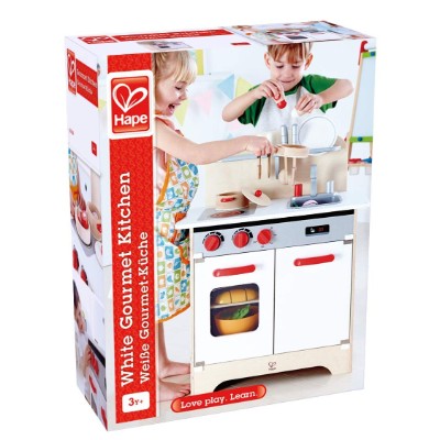 hape gourmet wooden play kitchen for kids and toddlers package