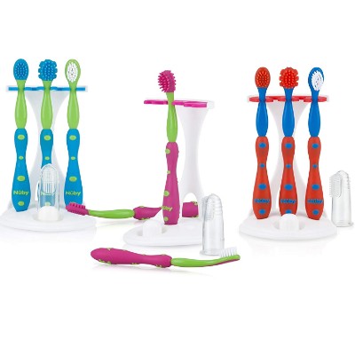 nuby 4 stage set baby & toddler toothbrushes colors
