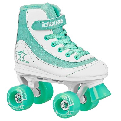 roller derby 1978-01 firestar roller skates for kids green and white