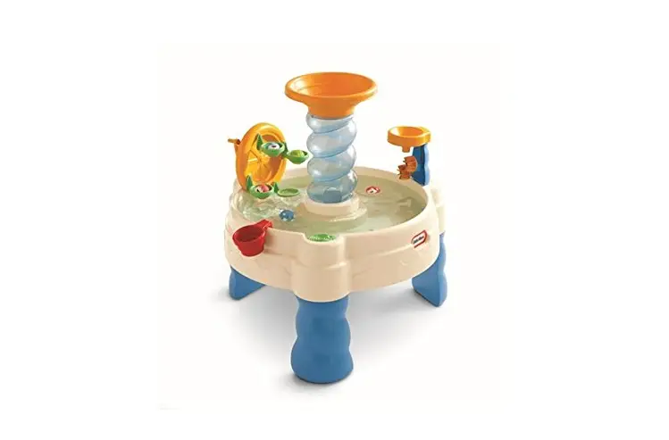 The Little Tikes Spiralin' Seas Waterpark Play Table helps develop early motor skills.