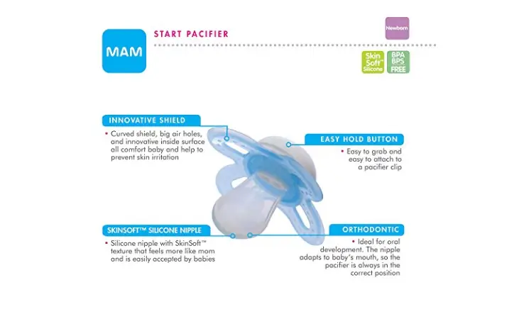 The MAM Newborn Pacifier is designed to prevent skin irritation.