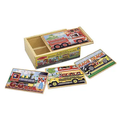 melissa & doug vehicles wooden puzzle stacked