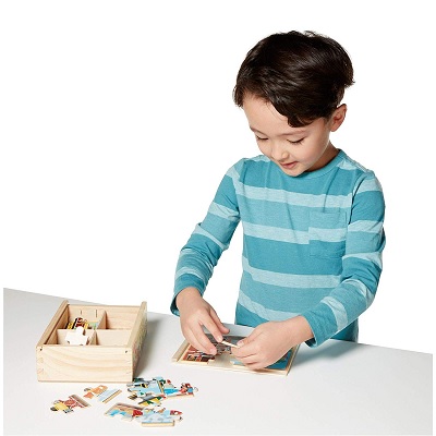 melissa & doug vehicles wooden puzzle kid playing