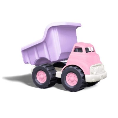 green toys dump truck toy car pink and purple