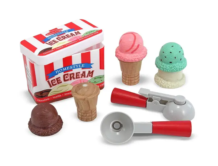 The Melissa & Doug Scoop & Stack Ice Cream Play Set is entertaining.