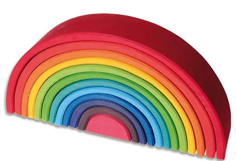 The Grimm’s Rainbow Wooden Puzzle is a traditional toy for kids.