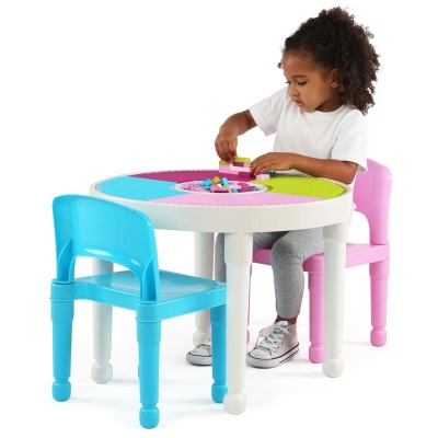 tot tutors 2-in-1 plastic lego storage container table and chairs