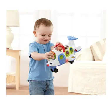 The Fisher Price Little People Lil’ Movers Airplane plays a sing-along song.