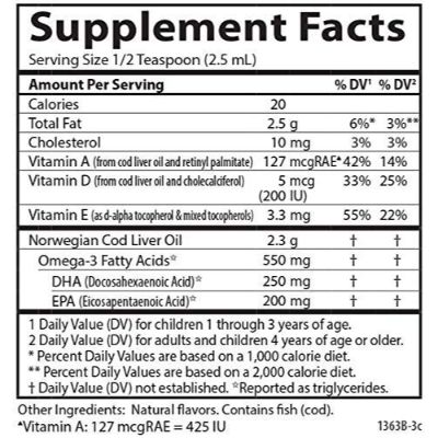 Carlson Kids Cod Liver Oil Supplement Facts