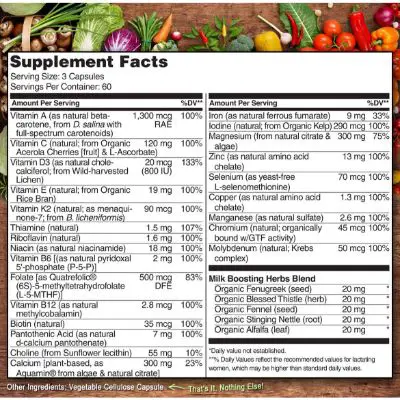 Naturelo PostNatal Vitamins Supplement Facts