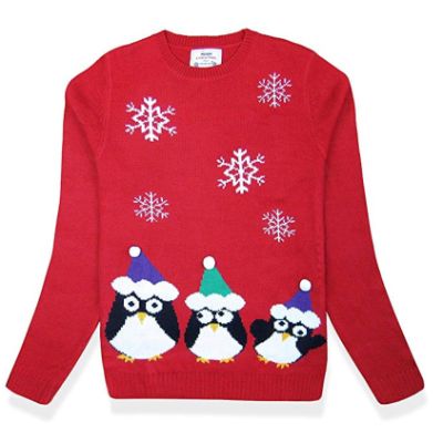 Penguin Pullover Christmas Sweater Close Up