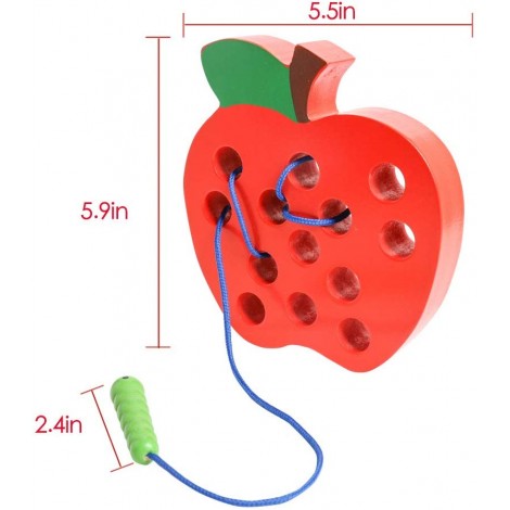 wooden lacing apple montessori toy size