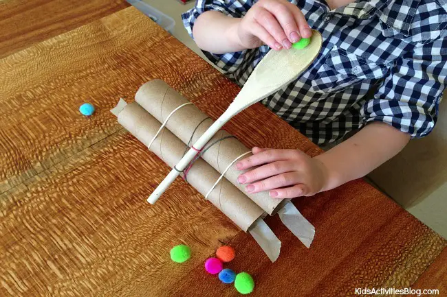 diy paper towel tube and spoon catapult