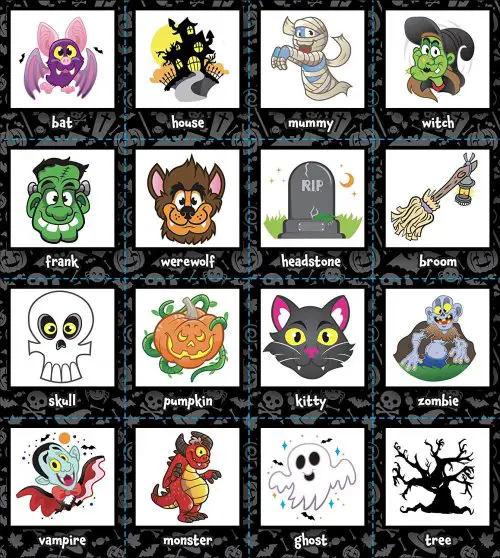 bingo cards halloween game 32 cards