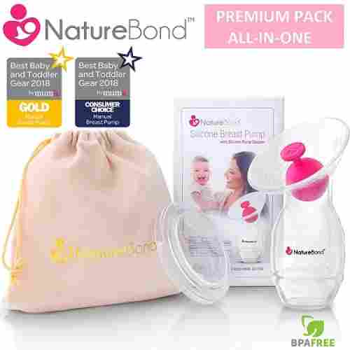 NatureBond Silicone Saver Suction Manual breast pump full display