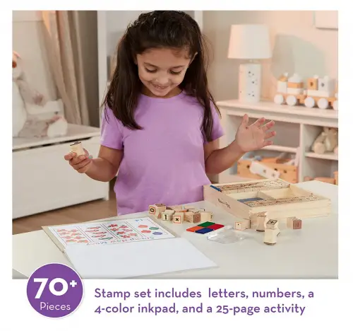 Melissa & Doug Deluxe Letters and Numbers Wooden Stamp Set ABCs 123s With Activity Book 2