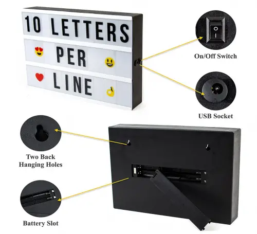 Cinema Light Box with Letters specs