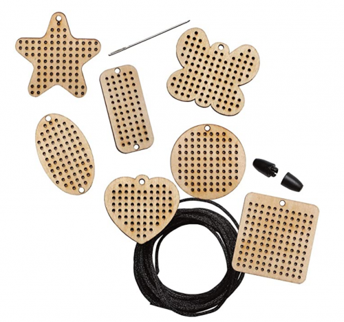 MindWare Make Your Own: Wood Cross-Stitch Jewelry Craft Kit set