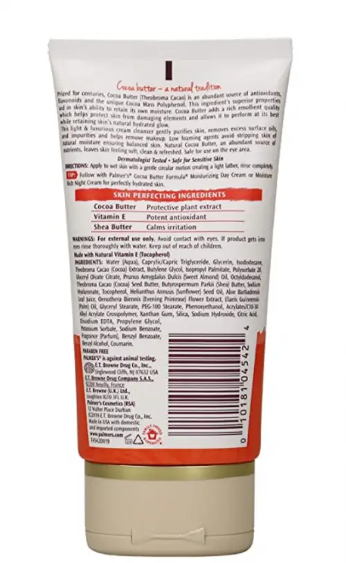 Palmer’s Cocoa Butter Formula Calming Cream Cleanser ingredients