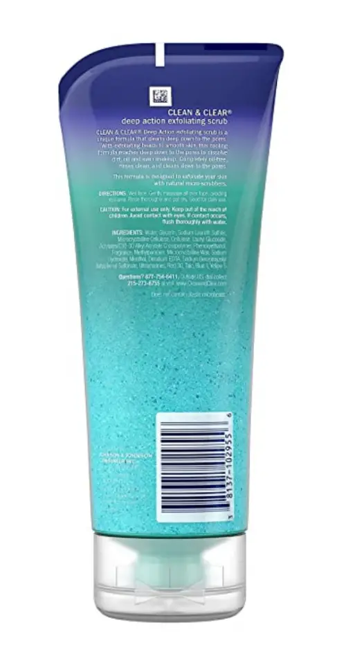 Clean & Clear Oil-Free Deep Action Exfoliating Facial Scrub ingredients
