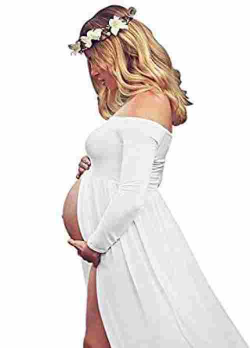 YnimioAOX Off Shoulder Maternity Dress Side